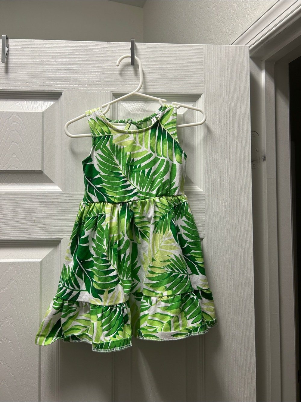 Janie And Jack Toddler Girls' Green Tropical Leaf Tiered Dress